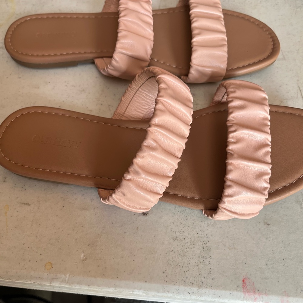 Old Navy Pink and Tan Sandals with Ruched Straps